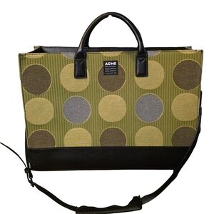 ACME Olive Green Polka Dot Shoulder Tote with Black Trim